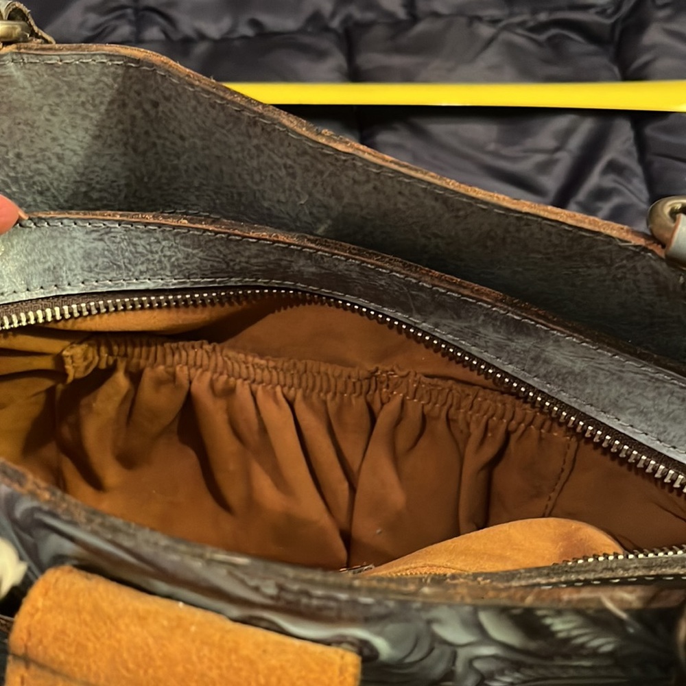 PATRICIA NASH SAFFLOWER BLUE VINTAGE INSPIRED TOOLED LEATHER HANDBAG PURSE - Picture 12 of 12